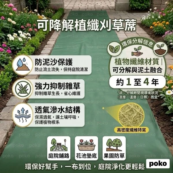可分解 抑草蓆 可自然分解 環保刈草【送20個地釘】可降解除草布 可裁剪 防雜草 透水 1.2X10公尺:圖片 4