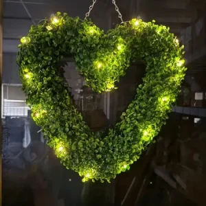 米蘭草愛心花圈 有 LED燈款 雙面可掛 永生花草牆 植物牆 米蘭草 尤加利葉 花草牆 網紅牆