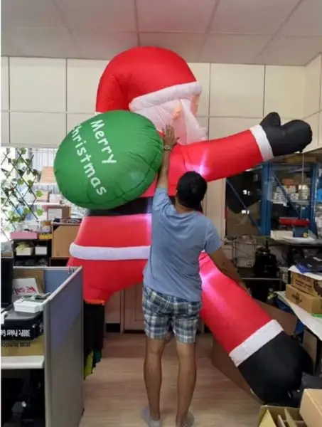 【1人】 3米 巨大款 (充氣+燈光)爬牆聖誕老人 戶外巨超大型 聖誕老公公爬牆送禮 充氣款+燈光 聖誕節裝飾 牆面 掛件 煙囪爬梯:圖片 2