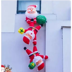 【3人】 2.4米款 (充氣+燈光)爬牆聖誕老人 戶外巨超大型 聖誕老公公爬牆送禮 充氣款+燈光 聖誕節裝飾 牆面 掛件 煙囪爬梯